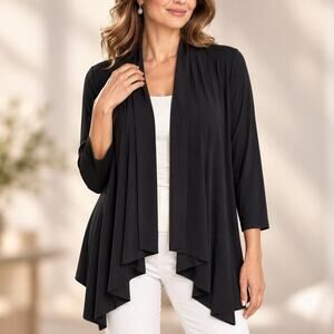 R&M Collection Cascade Waterfall Cardigan Women 1X Black Minimalist Lagenlook